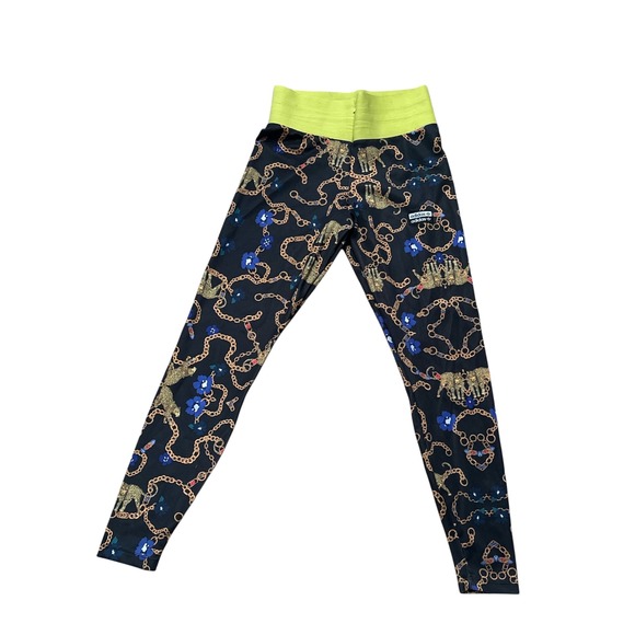 adidas Pants - Adidas HER Studio London Leopard Chain Print Leggings Black Gold Lime Green M